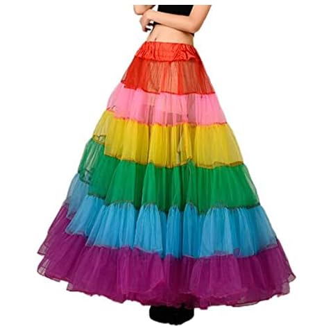 Honeystore Women's Wedding Underskirt Long Ballet Tutu Skirt Full Petticoat Slip Rainbow L Cover