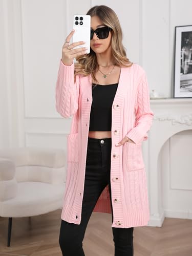 Image of Womens Cardigan Sweaters Cable Knit Sweater 2026 Fall Winter Chunky Open Front Button Down Coats with Pockets