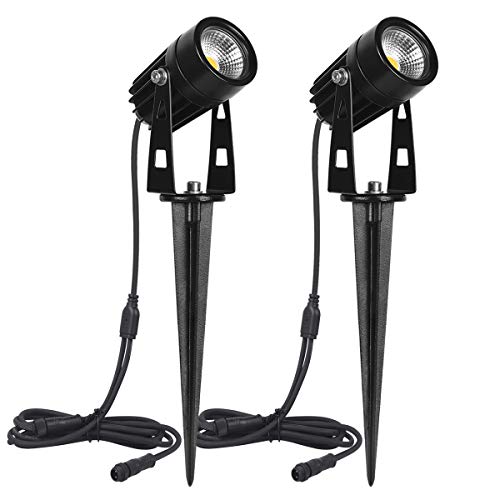 SanGlory 2 Piezas Foco Proyector Exterior 3W LED Lámpara de Césped con Estaca, Focos de Jardín con Pincho Impermeable IP65, Blanco Cálido 3000K