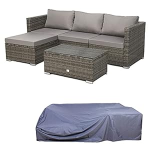 SVITA Queens Polyrotan loungehoekbank, tuinmeubelen, zitgroep, kap, set, grijs