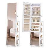 SONGMICS Armadietto Portagioie, Specchio Portagioielli a Figura Intera, 4 Ripiani, Luci LE...