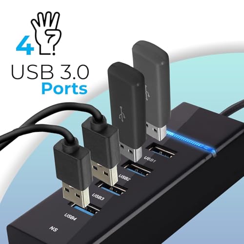 Image of 4 Port USB 3.0 Hub with Hi-Speed Data Transfer, LED Indication, Multi Device Connection, Plug Play Usage, Charging Hub, (Black)