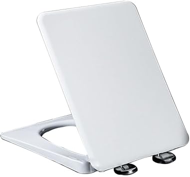 Slow Close Toilet Seat with Adjustable Hinge and One-Click Quick Release for Easy to Install and Clean, Quiet-Close Toilet Lid and Seat, Square, PP, White, 17.7x14in