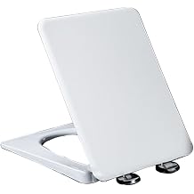 Slow Close Toilet Seat Square with Lid, White, Comfortable, Durables, Sturdy, One-Click Quick Release, Easy to Install and Clean, 360 Adjustable Hinge, PP Material, 17.7x14in