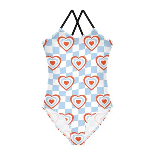 Image of Black and White Chess Girls One Piece Swimsuits Board Marble Tile Sport Halter Swimwear Beach Bathing Suit 3T