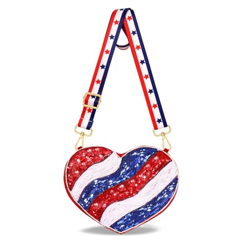 Image of 4th of July Purse for Women Sequin Beaded USA Star Purse American Flag Crossbody Shoulder Bag 4th of July Outfits