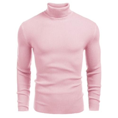 Image of COOFANDY Mens Ribbed Slim Fit Knitted Pullover Casual Turtleneck Sweater