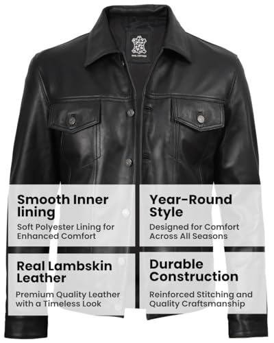Image of Blingsoul Men's Leather Jacket - Real Full-Grain Lambskin Trucker Jacket for Men