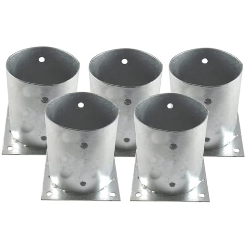 Suinga Base Para Poste 10 Cm Zincada Acero Pack 5 Soportes Para Postes De Madera Redondos Para Anclaje En Suelo Escuadras Metalicas De Altura 15 Cm Para Fijacion De Vallas, Vigas Madera