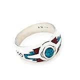 Chip Inlay Türkis Koralle Indianerschmuck Ring Türkis Koralle Westernschmuck Indianerring Sterling Silber Navajo Style Schmuck (60 (19.1))