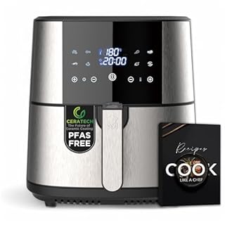 MasterPRO ROCKET 600 - Friggitrice ad aria calda 6L SENZA PFAS 1800W 6L con rivestimento ceramico CERATECH - Touch Screen LED - Termostato 80-200°C Cestello rimovibile - Involucro acciaio inossidabile