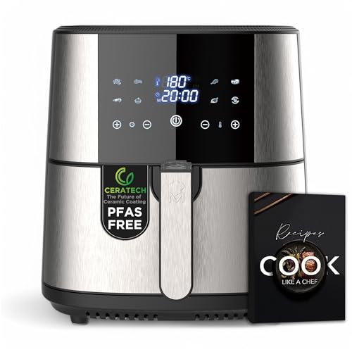 MasterPRO ROCKET 600 - Friteuse à air chaud 6L SANS PFAS 1800W 6L avec revêtement céramique CERATECH - Ecran tactile LED - Thermostat de 80-200°C - Panier...