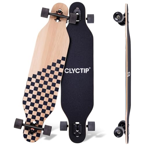 CLYCTIP 41 Inch Longboard Skateboard,9-Ply Maple,ABEC-11 Bearings,Complete Skateboard for Cruising, Carving, Downhill and Free-Style (Black-Checkered)