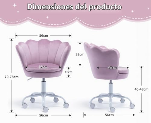 Miniatura 2 de Chairus Silla Escritorio Niña De Terciopelo Silla Infantil Giratoria Con Ruedas, Sillas De Estudio Con Forma De Flor Para Niños, Morada Claro