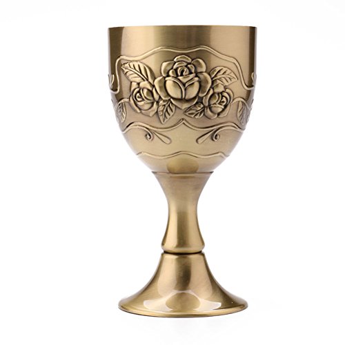 XHWine Vintage Hand-Made Pure Copper Engraving Flower Pattern Shot Glass Liqueur Goblet Wine