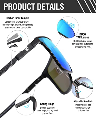 Image of DUCO Trendy Square Sunglasses for Men Women Flat Top Shield Shades Oversized Carbon Fiber Polarized Sun Glasses DC8209