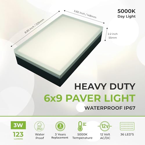 Image of LUMENGY Paver Light 6x9 Inch (5.82x8.85), 5000K Daylight, Glare-Free Brick Lighting for Driveways, Walkways, Pool Decks and Patios, 12V Hardwired, IP67 Waterproof, Drive-Over Rated