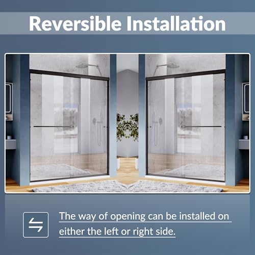 SUNNY SHOWER 54 x 72 Bypass Sliding Shower Door 1/4 Clear Glass Semi-Frameless Shower Door Stainless Steel Hardware Glass Door Black Finish, Black by SUNNY SHOWER - Used condition - Image 6