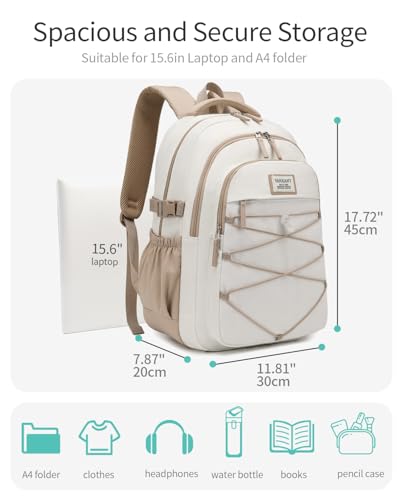 Image of Teen Backpack for Girls, Women Bookbag for College Students Middle High School, Aesthetic Schoolbag Back Pack, White Khaki