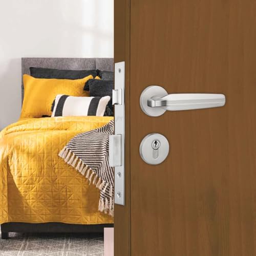 Image of Godrej Mortise Lock|Handle Lock Set for Main & Bedroom Door|HDH 05 Rossette Home Decor Handle|Matte Antique Brass Finish|9 Inch Lockbody|70 mm 1CK Cylinder - Knob from Inside & 3 Keys | 5 Y Warranty