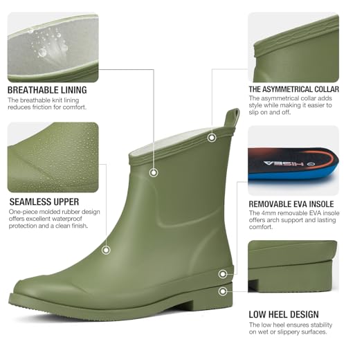 HISEA Women's Rubber Rain Boots Ankle Garden Boots for Women Short Rubber Boot Outdoor4