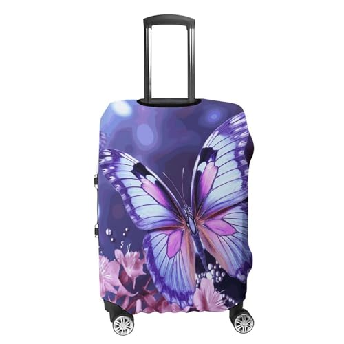 Purple Butterfly Travel Luggage Cover Elastic Washable Suitcase Cover Dustproof Anti-Scratch Suitcase Protector Fits 19-32 Inch Luggage, L4
