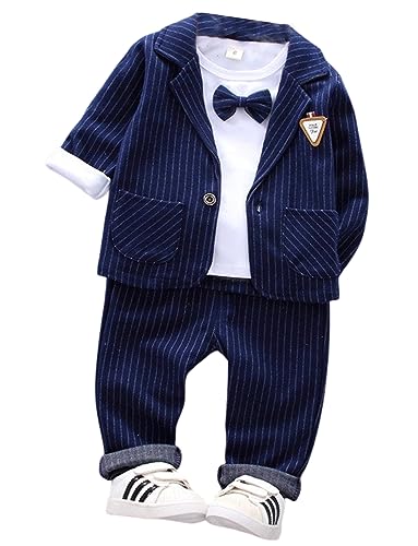 Costume garçon 2 pièces rayé avec veste un bouton et pantalon élégant
