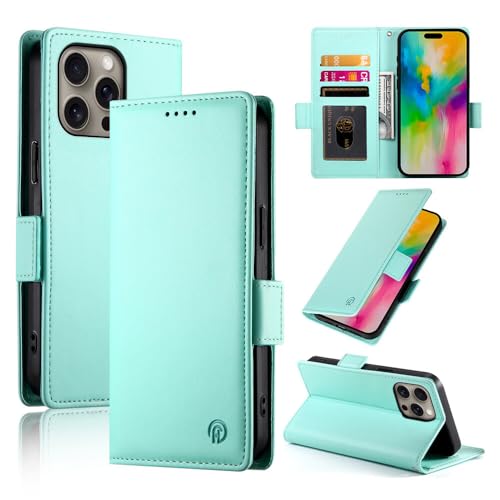 Étui compatible avec iPhone 17 cuir magnétique clapet portefeuille vert