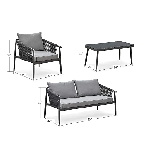 Image of DEVOKO 4 Seater Outdoor Rope Patio Sofa Set for Balcony, Backyard, Lawn, Garden, Indoor, Poolside, Deck (Black & Dark Grey)