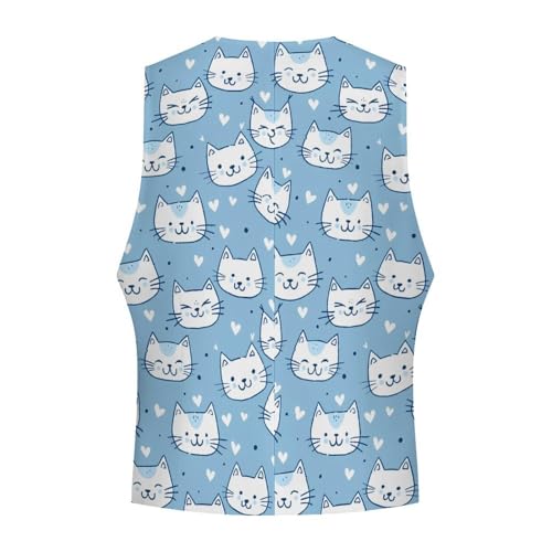 Cute Light Blue Cat Men's Suit Vest Waistcoat Vests Formal Dress with 2 Pockets for Business Casual Tuxedo4