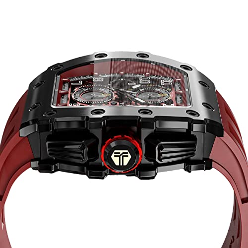 Watches Men Luxury Square Mens Watch Chronograph 50M Waterproof Sapphire Glass Japan Quartz Movement TMI VK67 Silicone Strap Classic Tonneau Design Luminous Calendar Wrist Watches2