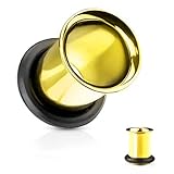 0g 00g シングルフレア フレッシュチューブ トンネル ピアス 316L サージカルステンレス カラーチタン イヤロブ ボディーピアス ボディピ ホールトゥ オーリング 0ゲージ 00ゲージ(00g (ゴールド))