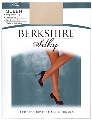 Image of Berkshire 4489 Women's Queen Silky Sheer Control Top Pantyhose - Made in USA - 20 D Reinforced Toe Nylon & Spandex Tights