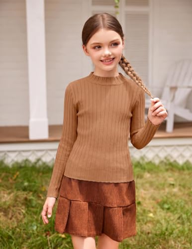 Image of Arshiner Girls Half Turtleneck Long Sleeve Knit Slim Sweater Pullover Tops