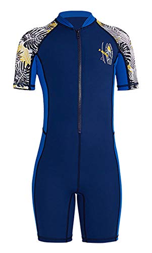 Youth Boys Girls One Piece Short Sleeve Rash Guard Swimsuit UPF 50+ UV Quick Dry Sun Protective Sunsuit Swimwear