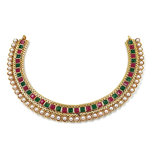 Image of I Jewels Gold Plated Traditional White Choker Necklace Jewellery Set For Women /Girls (MC119)