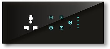 TEQOOZ 6 Modular WiFi Smart Switch Board (Black): 4 Switch + 1 Fan + 1 Socket | Seamless Glass Finish Panel | Grid App Control | Compatible with Alexa, Google, Siri