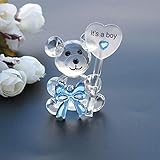 Baby Shower Party Favor (12 PCS) Crystal Glass Teddy Bear Blue Bowknot Figurine Souvenir It's a Boy