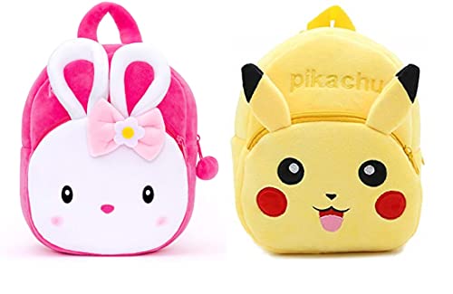 Blue Tree Kids School Bag Soft Plush Backpack Cartoon Bags Mini Travel Bag for for Girls Boys Toddler Baby Konggi Rabbit & Pikachu