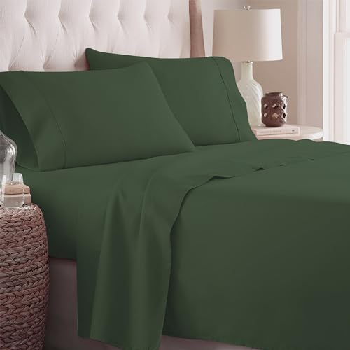 Danjor Linens Twin Bunk Bed Sheets w/ 2 Pillowcases, Lightweight Brushed Microfiber Deep Pockets, 4 Piece Fitted Bedding Sets, Dark Sage