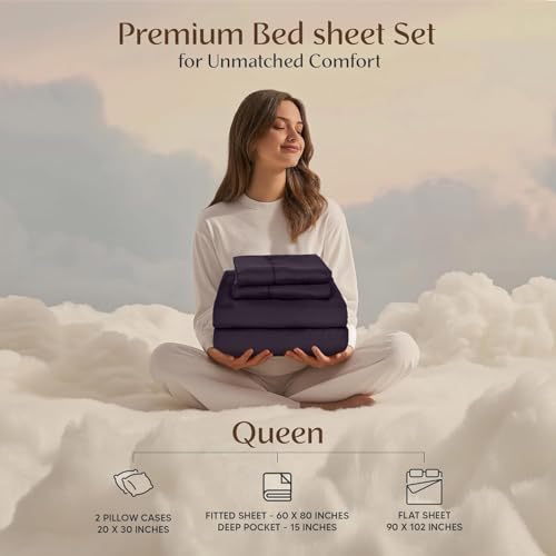 Image of Utopia Bedding King Bed Sheets Set - 4 Piece Bedding - Brushed Microfiber - Shrinkage and Fade Resistant - Easy Care (King, Purple)