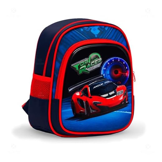 Mochila Pré-Escolar Infantil com Personagens 14x26x31cm Resistente à Água Leve Alças Acolchoadas Ajustáveis Zíper Fácil Limpeza Forro Durável para Creche e Escola Meninos e Meninas (TOP RACER)