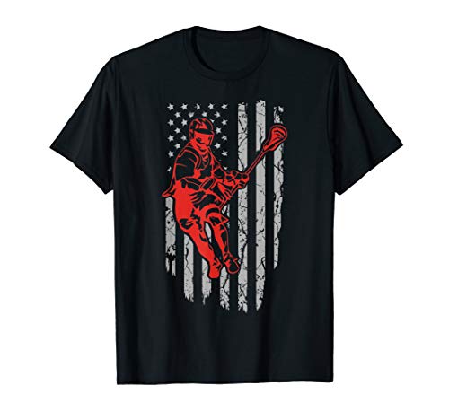 Vintage American Flag Lacrosse Youth Apparel, Boys Men USA T-Shirt