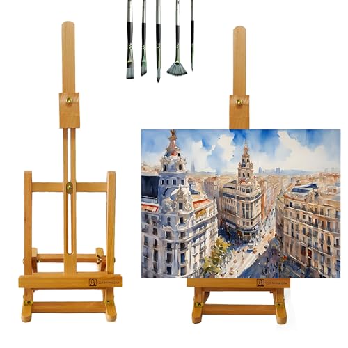 Caballete mesa plegable RUBENS, Altura Ajustable para lienzos, Caballete Madera de Haya para pintar, atril pintura para adultos, niños, principiantes. Soporte de tablets libros, decoración mesa