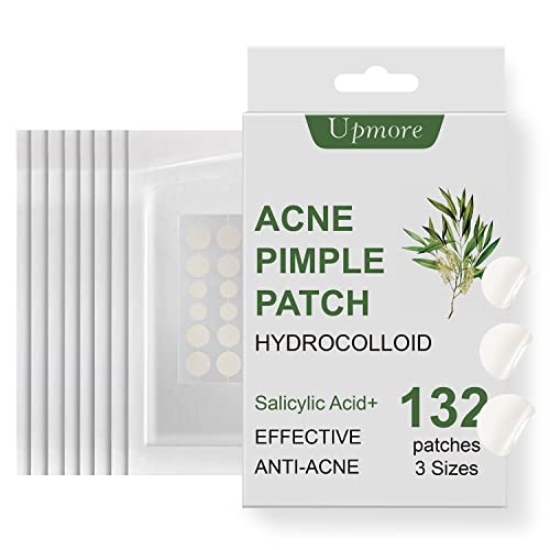 Pimple Acne Patches Upmore Hydrocolloid Acne Patch with Tea Tree Oil for Face Zit Patch Pimple Stickers Absorbing Cover for Healing Acne Dot Skin Treatment Invisible Pimple Patch (132 Count)