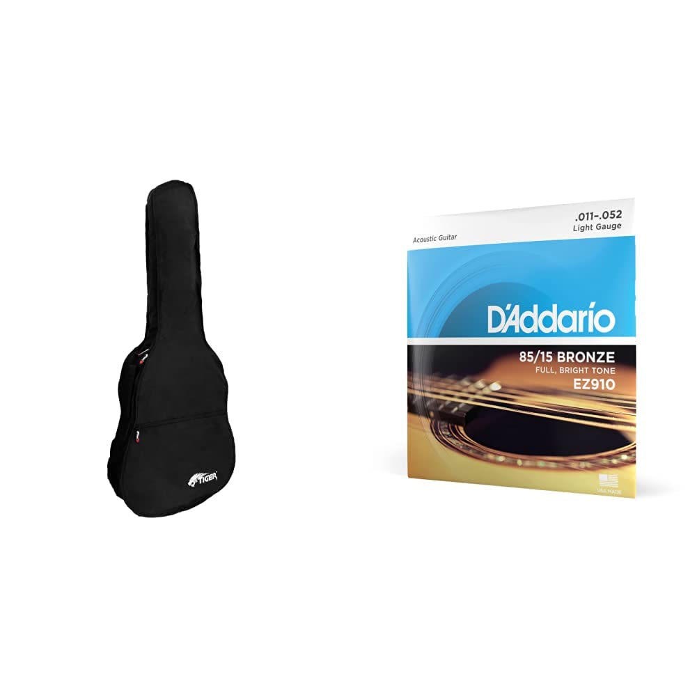 Tiger GGGB7-FAC - Custodia per chitarra acustica con tracolla e maniglia - colore nero & D'Addario Corde Chitarra Acustica | Corde per Chitarra Acustica | Corde Acustica