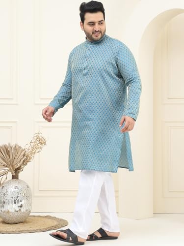 Image of SOJANYA PLUS (Since 1958) Men's Jacquard Silk Self design Kurta & Off-White Pyjama Set