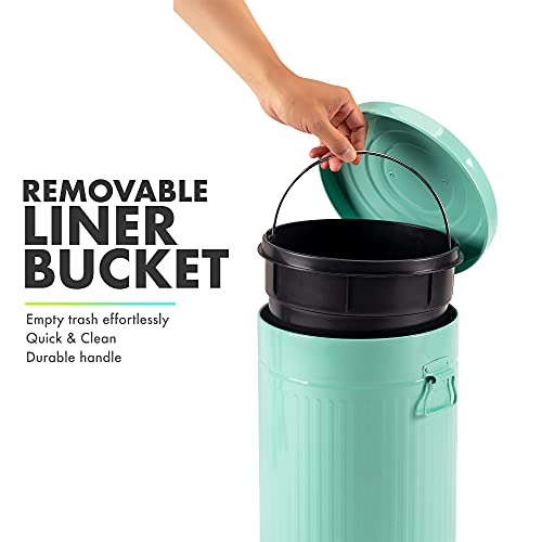 Image of Mint Green Trash Can with Lid, Turquoise Bathroom Bedroom Waste Basket Soft Close, Small Teal Garbage Can, Retro Vintage Home Office Trash Can, 12 Liter /3 Gallon, Glossy Mint Green
