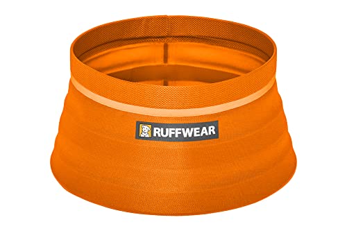 Ruffwear, Bivy Collapsible Dog Bowl, Waterproof Welded Single-Wall Fabric, Ultralight Portable Fold-Flat, Non-Slip Bottom, Accessory Loop, Reflective Trim, 60 fl oz (1.8 L), Salamander Orange, Medium