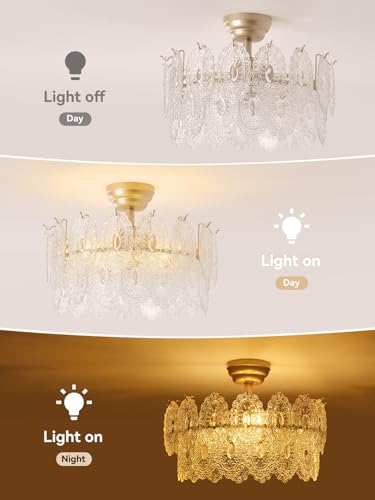 Image of 20 inch Gold Fandelier Ceiling Fans with Lights, Crystal Chandelier Ceiling Fans with Lights Remote Control, Mid Century French Caged Fandelier with 6 Speeds for Bedroom, Living Room